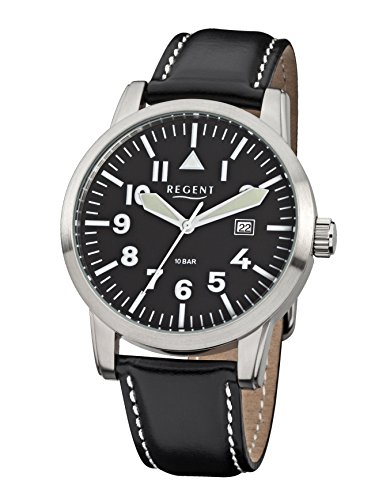 Regent Herren Analog Quarz Uhr mit Leder Armband 11110685 von REGENT