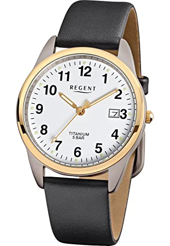 Regent Herren Analog Quarz Uhr mit Leder Armband 11190135 von REGENT