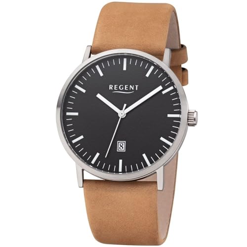 Regent Herren Analog Quarz Uhr mit Leder Armband 11190185 von REGENT