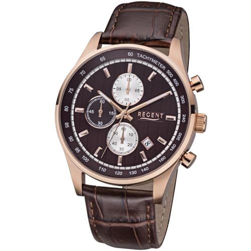 Regent Herren Chronograph Quarz Uhr mit Leder Armband 11100283 von REGENT