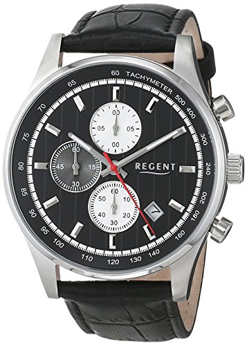 Regent Herren Chronograph Quarz Uhr mit Leder Armband 11110794 von REGENT