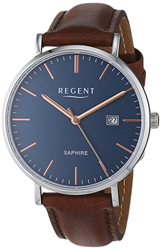 Regent Herren Analog Quarz Uhr mit Leder Armband 11110816 von REGENT