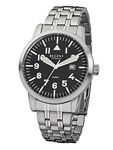 Regent Herren Analog Quarz Uhr mit Edelstahl Armband 11150563 von REGENT