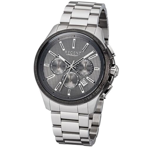 Regent Herren Chronograph Quarz Uhr mit Edelstahl Armband 11150649 von REGENT