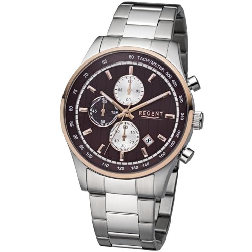 Regent Herren Chronograph Quarz Uhr mit Edelstahl Armband 11160251 von REGENT