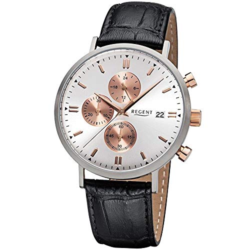 Regent Herren Chronograph Quarz Uhr mit Leder Armband 11190172 von REGENT