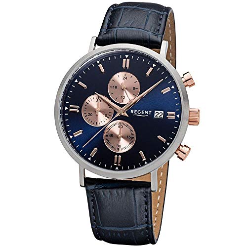 Regent Herren Chronograph Quarz Uhr mit Leder Armband 11190173 von REGENT