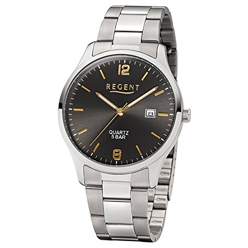 Regent Herren Analog Quarz Uhr mit Edelstahl Armband 11150668 von REGENT