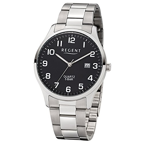 Regent Herren Analog Quarz Uhr mit Edelstahl Armband 11150697 von REGENT