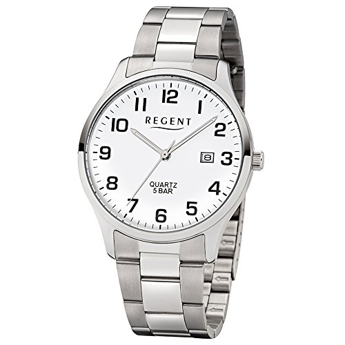 Regent Herren Analog Quarz Uhr mit Edelstahl Armband 11150666 von REGENT