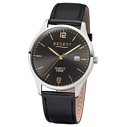 Regent Herren Analog Quarz Uhr mit Leder Armband 11110810 von REGENT