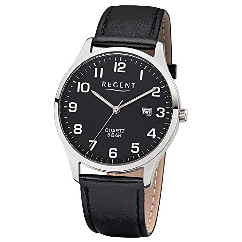 Regent Herren Analog Quarz Uhr mit Leder Armband 11110832 von REGENT