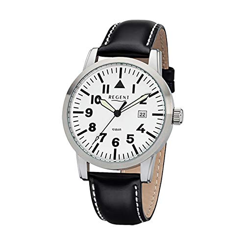 Regent Herren Analog Quarz Uhr mit Leder Armband 11110780 von REGENT