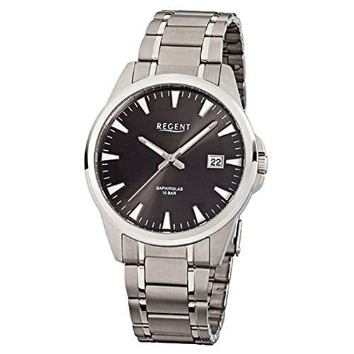 Regent Herren-Armbanduhr Elegant Analog Titan-Armband silber Quarz-Uhr URF924 von REGENT