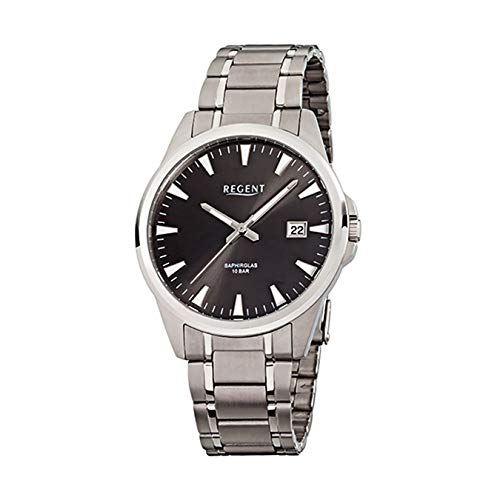 Regent Herren-Armbanduhr Elegant Analog Titan-Armband silber Quarz-Uhr URF924 von REGENT