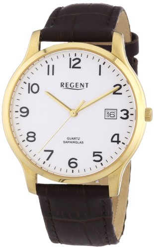 Regent Herren Analog Quarz Uhr mit Leder Armband 11100235 von REGENT