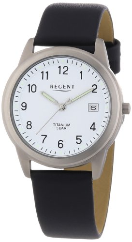 Regent Herren Analog Quarz Uhr mit Leder Armband 11190095 von REGENT