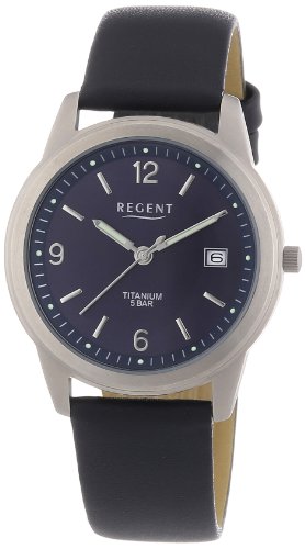 Regent Herren Analog Quarz Uhr mit Leder Armband 11190133 von REGENT