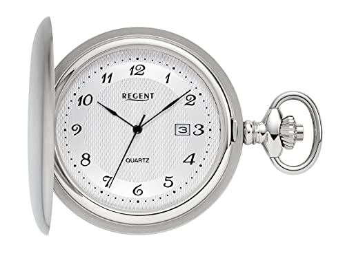 Regent Herren Taschenuhr Savonnette Edelstahl 48 MM Quarz Arabische Zahlen Datum P-750 von REGENT