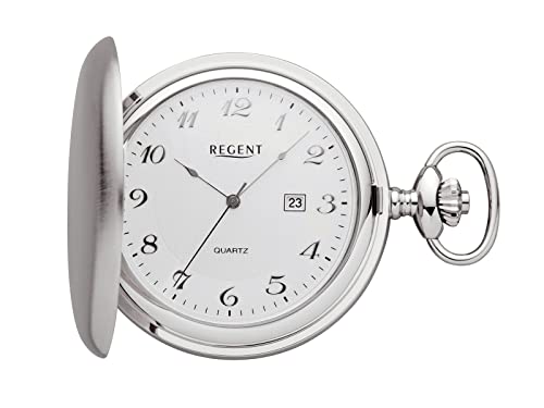 Regent Herren Taschenuhr Savonnette Edelstahl 48 MM Quarz Arabische Zahlen Datum P-751 von REGENT