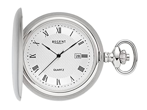 Regent Herren Taschenuhr Savonnette Edelstahl 48 MM Quarz Römische Zahlen Datum P-749 von REGENT