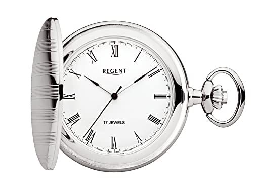 Regent Herren Taschenuhr Savonnette Verchromt 47 MM Mechanischer Handaufzug Römische Zahlen P-718 von REGENT