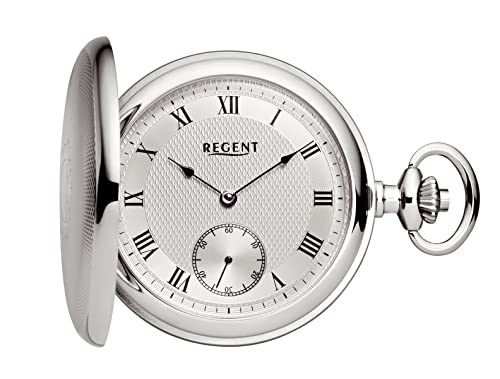 Regent Herren Taschenuhr Savonnette Verchromt 50 MM Mechanischer Handaufzug Römische Zahlen P-715 von REGENT