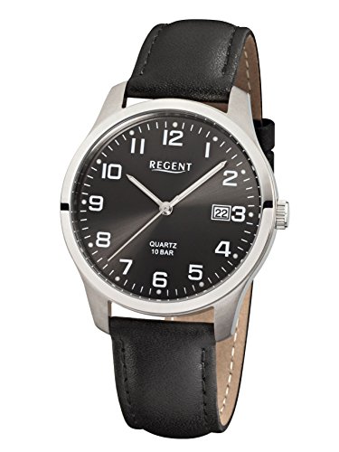 Regent Herren Analog Quarz Uhr mit Leder Armband 11190162 von REGENT