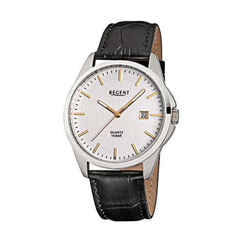 Regent F-915 Herren-Uhr Analog Quarz mit Lederarmband Datum Ø 39 mm von REGENT