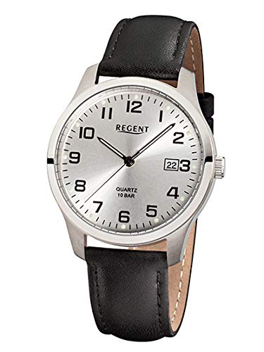 Regent F-931 Herren-Uhr Analog Quarz mit Lederarmband Titan Datum Ø 37 mm von REGENT