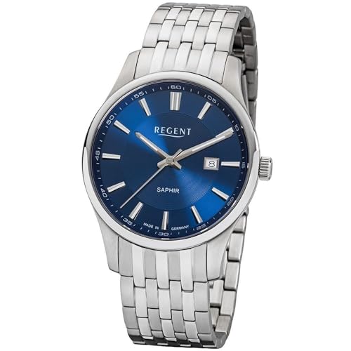 Regent Herren-Armbanduhr Analog Quarz One Size, blau, Silber von REGENT