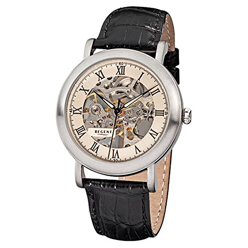 Regent Herrenuhr F757 Handaufzug Leder Schwarz von REGENT