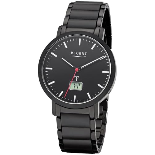Regent Herrenuhr Funkuhr Saphire Glas Edelstahl IPB Black IP FR-255 von REGENT