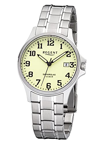 Regent Herren Analog Quarz Uhr mit Leder Armband 11150743 von REGENT