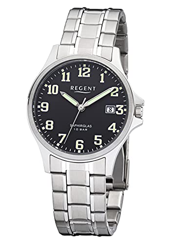 Regent Herren Analog Quarz Uhr mit Leder Armband 11150745 von REGENT