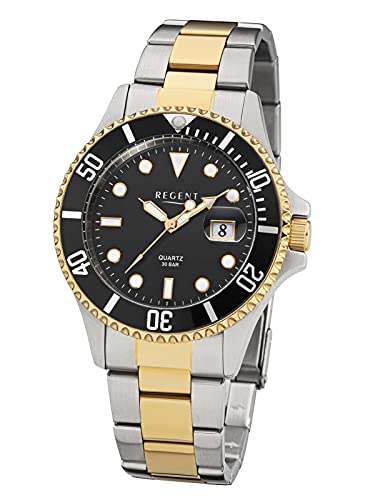 Regent Herren Analog Quarz Uhr mit Edelstahl Armband 11160257 von REGENT