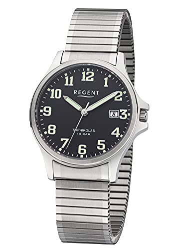 Regent Herren Analog Quarz Uhr mit Leder Armband 11310071 von REGENT