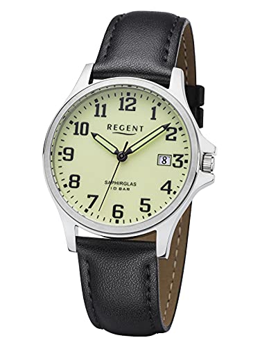 Regent Herren Analog Quarz Uhr mit Leder Armband 11110897 von REGENT