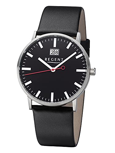 Regent Herren Analog Quarz Uhr mit Leder Armband 11110903 von REGENT