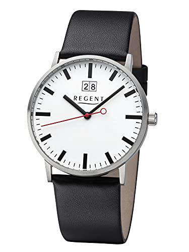 Regent Herren Analog Quarz Uhr mit Leder Armband 11110904 von REGENT