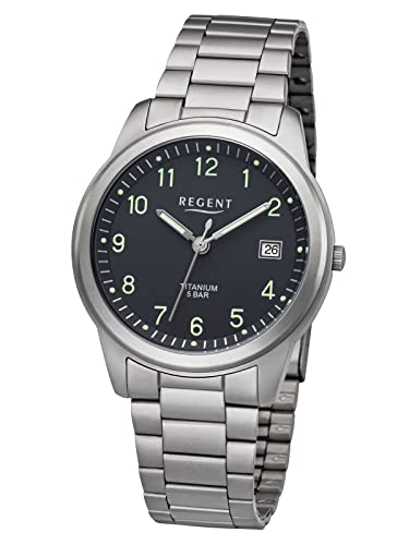 Regent Herren Analog Quarz Uhr mit Titan Armband 11090362 von REGENT