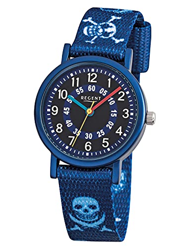 Regent Kinder-Armbanduhr Elegant Analog Textil-Armband blau Quarz-Uhr Ziffernblatt blau URF951 von REGENT