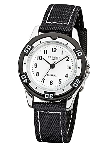 Regent Kinder-Armbanduhr Fashion Analog Textil Stoff-Armband schwarz Quarz-Uhr URF318 von REGENT