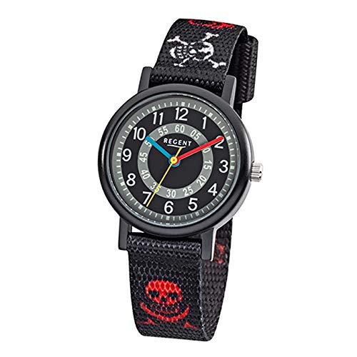 Regent Kinder Piratenuhr Aluminium Textil schwarz rot weiß Jungen Uhr URF950 von REGENT