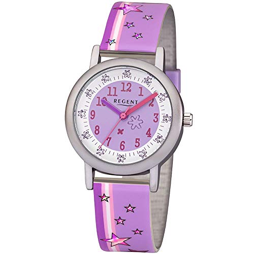 Regent Mädchen Analog Quarz Uhr mit Plastik Armband 12400274 von REGENT