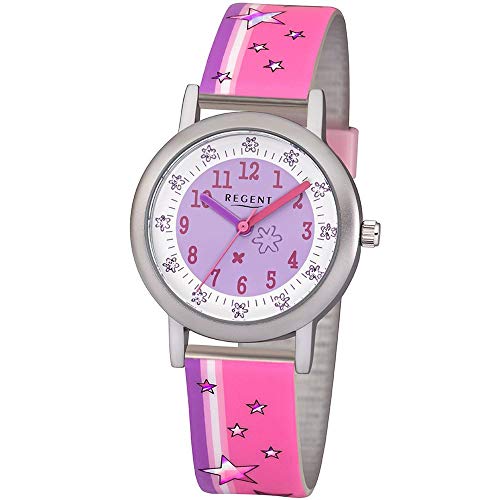 Regent Mädchen Analog Quarz Uhr mit Plastik Armband 12400273 von REGENT