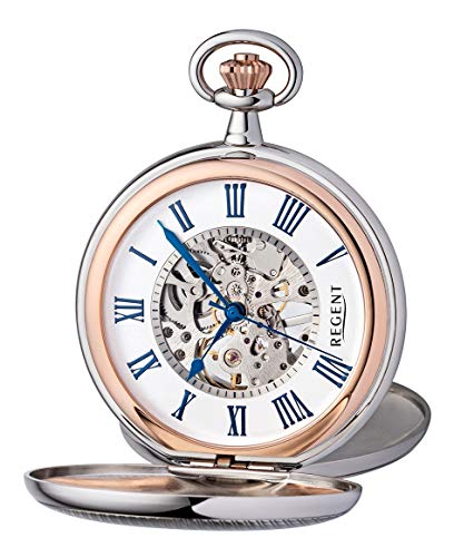 REGENT Taschenuhr, Savonette, mechanisch, weißes Zifferblatt, BA-551 von REGENT