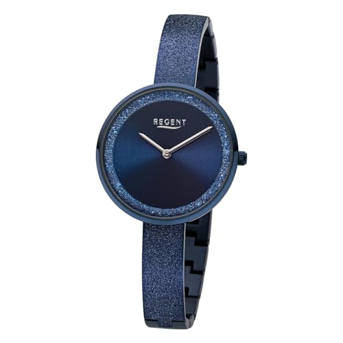 Regent Uhr Damen Edelstahl Halbspange Glitzer Quarz Analog Modell BA-686 von REGENT