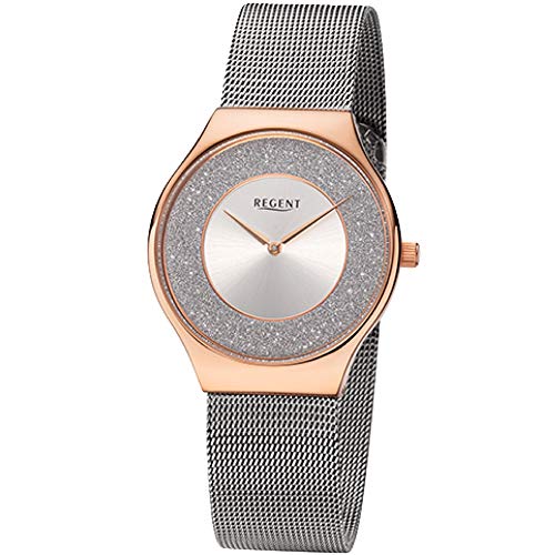 Regent Uhr Damen Edelstahl Milanaiseband Glitzer Quarz Analog Modell BA-672 von REGENT