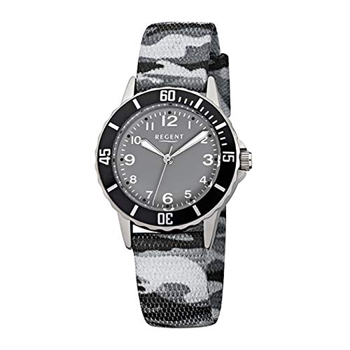 Regent Mädchen Analog Quarz Uhr mit Textil Armband 12400237 von REGENT